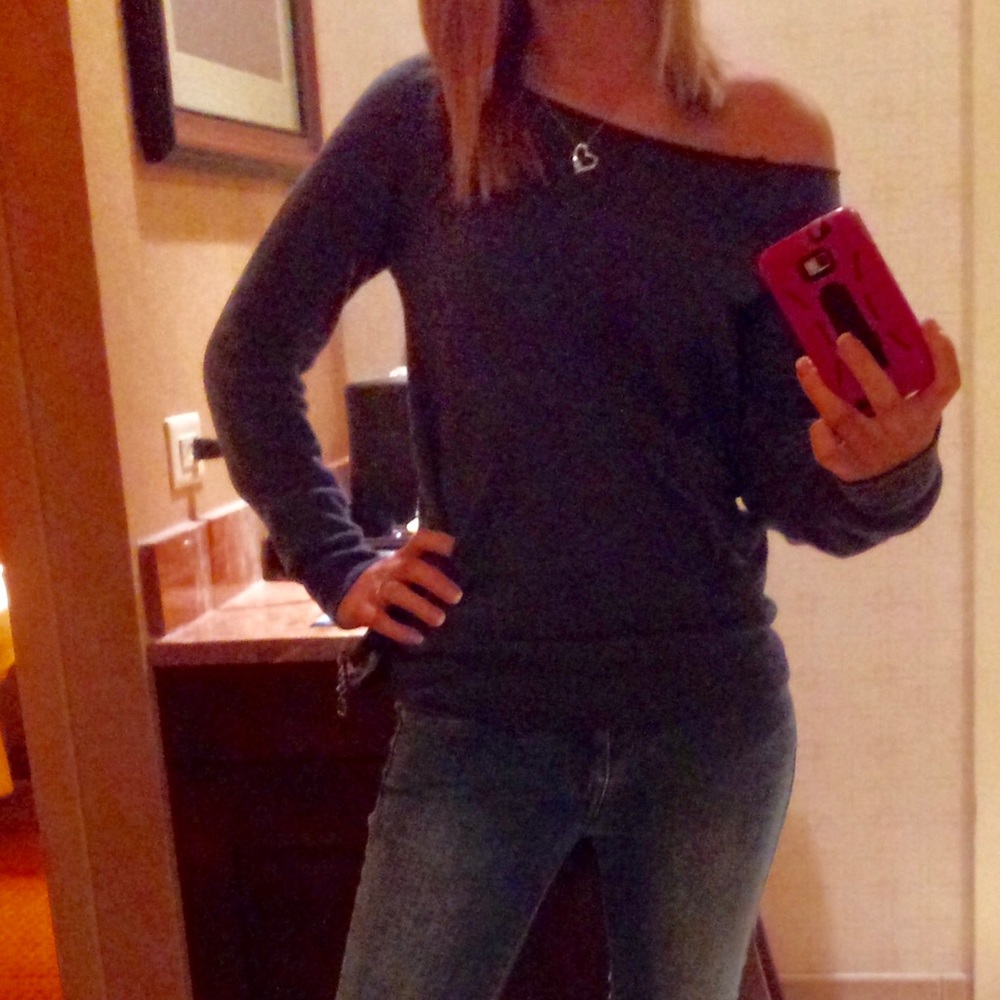 Blue Open Neck/Shoulder Sweater